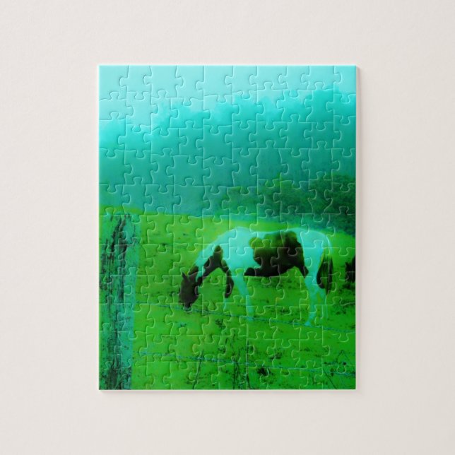 Puzzle Turquoise brouillard Reto colorié poney peint Chev (Vertical)