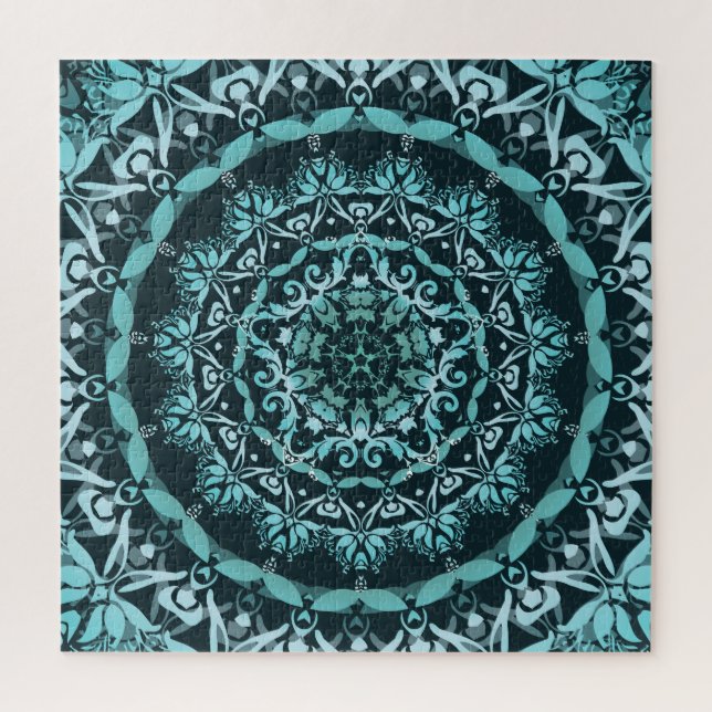 Puzzle Turquoise Dark Green Damask Mandala (Vertical)