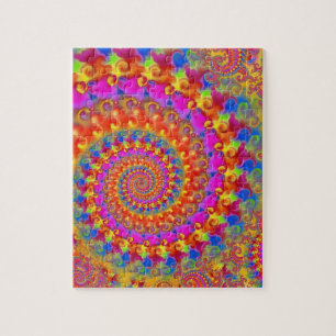 Puzzle Turquoise et jaune de rose de motif de fractale de