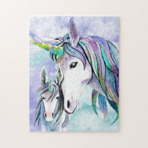 Puzzle Turquoise et Lilac Unicorn Mère et enfant