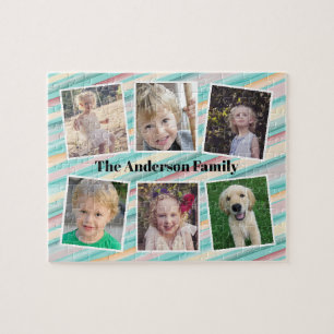 Puzzle Turquoise Gold Orange Stripes Family Photo Collage