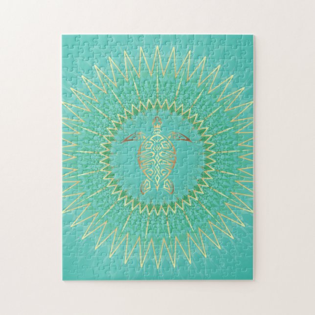Puzzle Turquoise Gold Turtle Côté Maritime Mandala (Vertical)