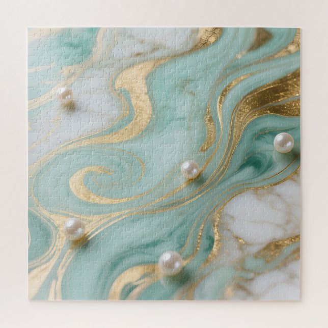 Puzzle Turquoise Marbre Perle Or Tourbillon (Vertical)