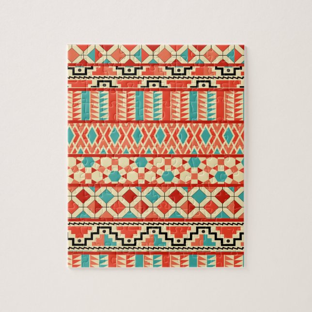 Puzzle Turquoise rose Abstrait Geo Aztec Tribal Print Mot (Vertical)