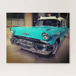 Puzzle Turquoise Vintage Classic Police Car Old School