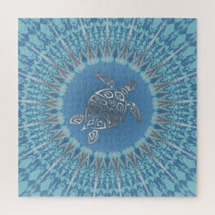 Puzzle Turtle bleu argenté Mandala Maritime