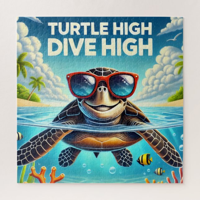Puzzle Turtle High Dive Artwork Perfect for Turtle Lovers (Vertical)