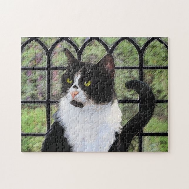 Puzzle Tuxedo Chat dans la peinture de fenêtre Art animal (Horizontal)