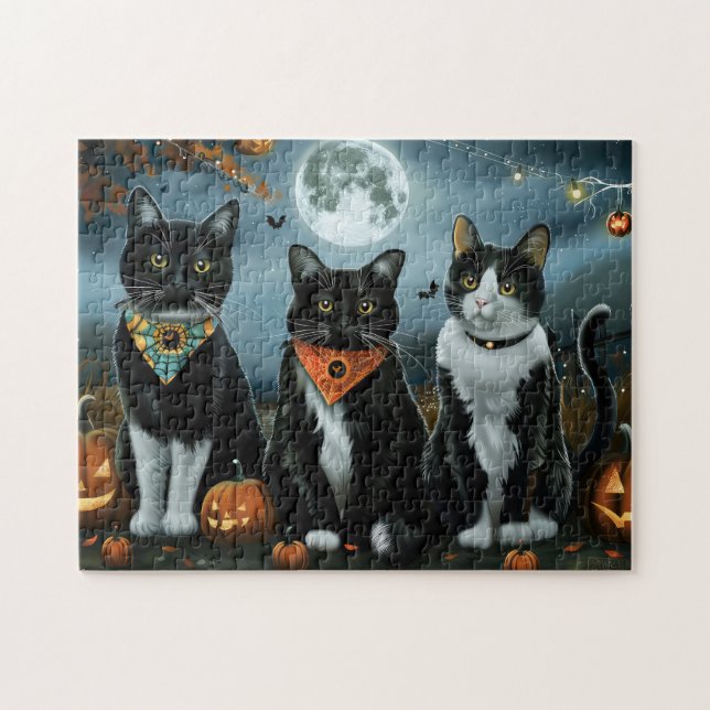 Puzzle Tuxedo Chat Halloween Éffrayant (Horizontal)