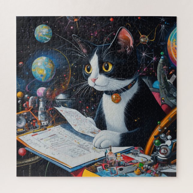 Puzzle Tuxedo Space Cat Revoir les plans de mission (Vertical)