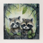 Puzzle Two Baby Raccoons in the Rain<br><div class="desc">Two Baby Raccoons in the Rain</div>