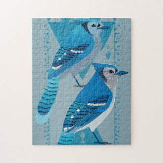 Puzzle Two blue jays with geometric background