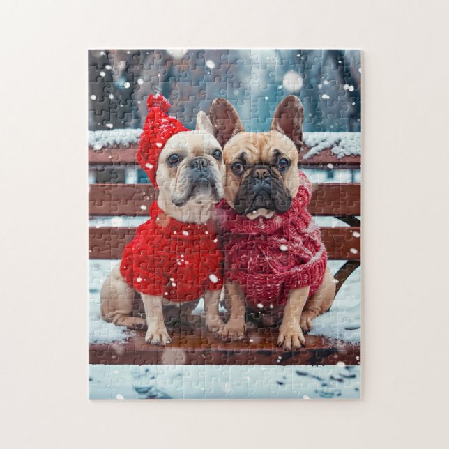 Puzzle Two Frenchies In Winter Knitwear (Vertical)