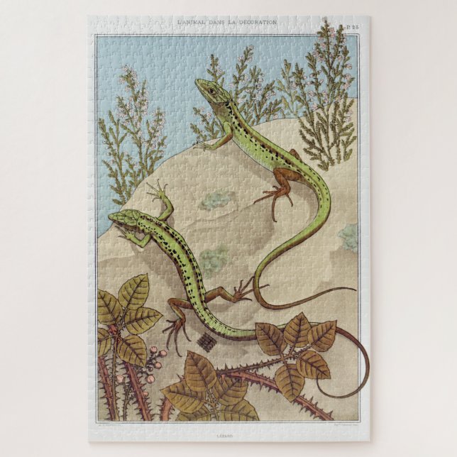 Puzzle Two Lizards Vintage Illustration (Vertical)