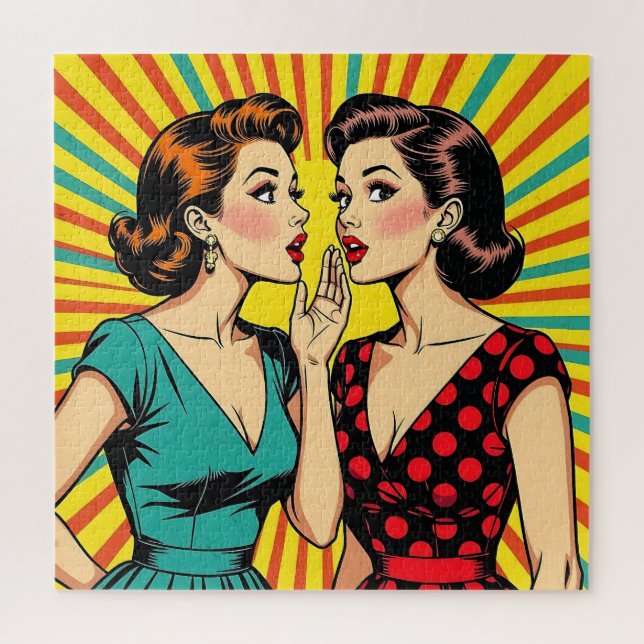 Puzzle Two Pop Art Women Telling a Secret  (Vertical)