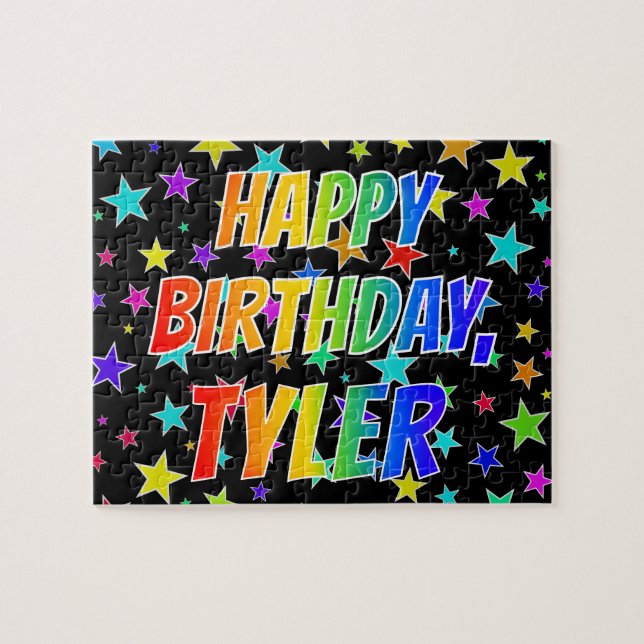 Puzzle "TYLER" Prénom, Amusant "HEUREUX ANNIVERSAIRE" (Horizontal)