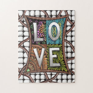 Puzzle Typographie AMOUR Art de ligne complexe Motif de g