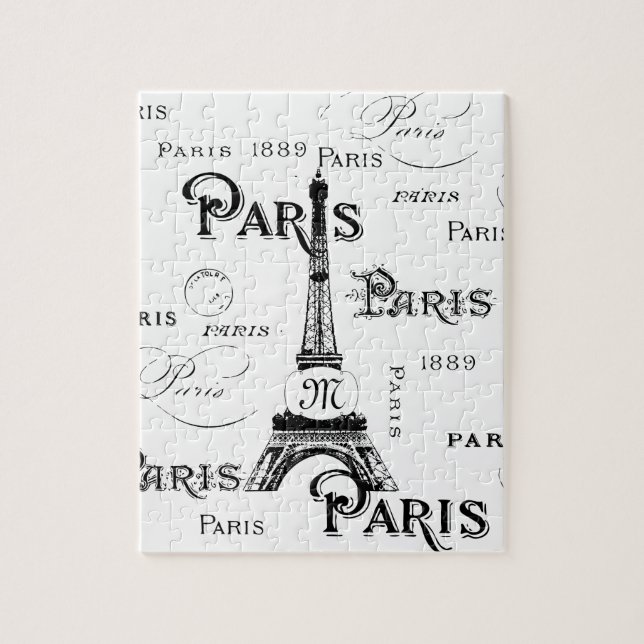 Puzzle Typographie Calligraphie Paris France Tour Eiffel (Vertical)