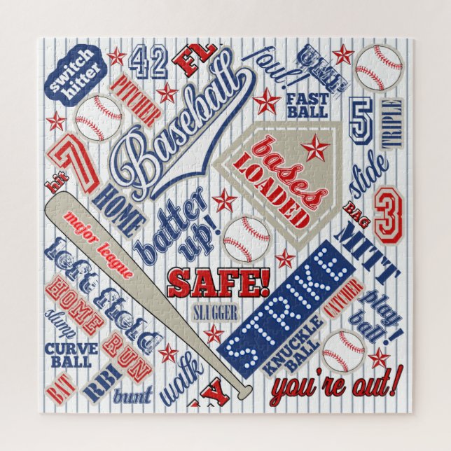 Puzzle Typographie de baseball Rouge Blanc Bleu Bleu Trap (Vertical)