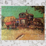 Puzzle Tziganes avec caravanes par Vincent van Gogh<br><div class="desc">Encampement de Tziganes avec Caravanes par Vincent van Gogh est un post impressionnisme d'art vintage de la vie quotidienne de voyage et de transport peint avec un groupe de tziganes avec leurs chariots. Les chevaux et les boeufs se reposent et mangent sous les arbres dans un champ ou un pré....</div>