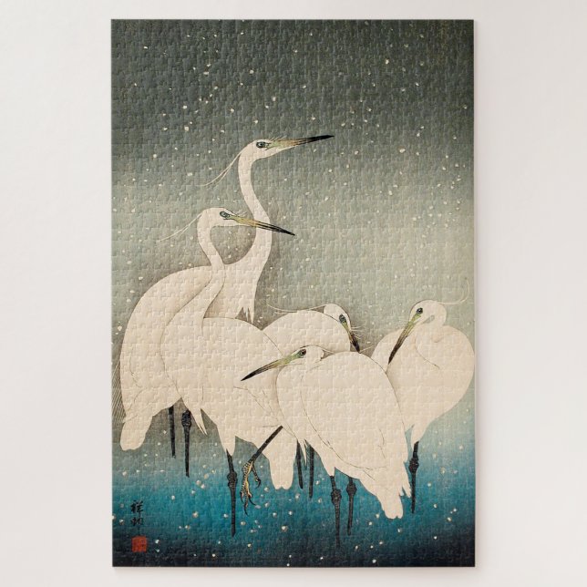 Puzzle Ukiyoe - Aigrettes en neige (Vertical)