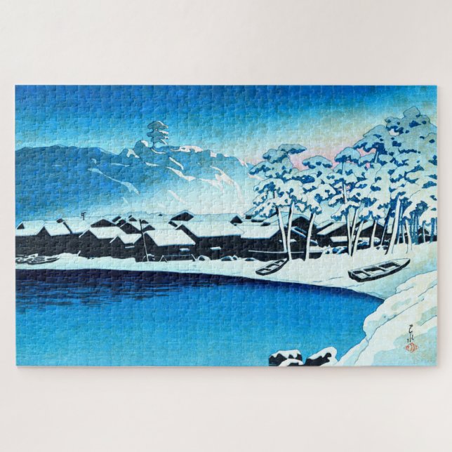 Puzzle ukiyoe [hasui] C28 Neige de l'aube au port d'Ogi (Horizontal)