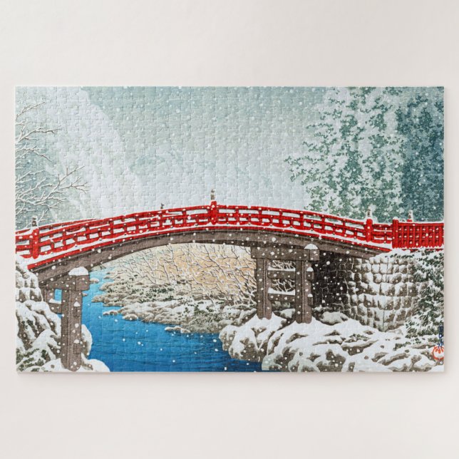 Puzzle ukiyoe - hasui - m12 - Neige au pont Shinkyo, ... (Horizontal)