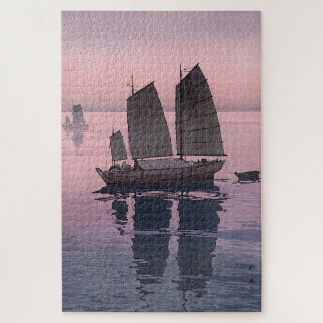 Puzzle ukiyoe - Yoshida - 12 - Bateaux à voile - Soirée - (Vertical)