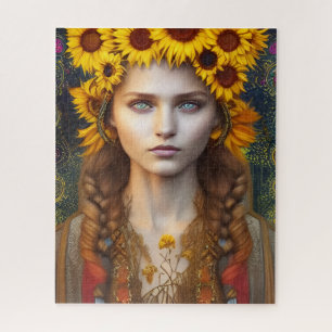 Puzzle Ukrainienne fille d'amulettes et de tournesols