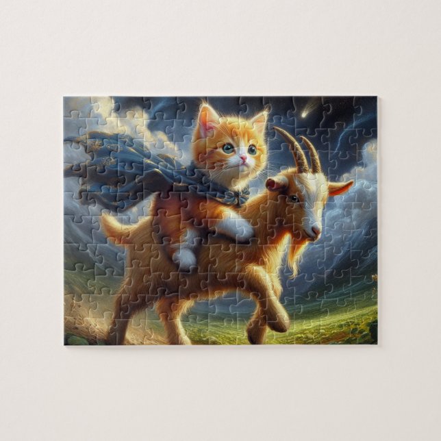 Puzzle Un adorable chaton à gingembre chevauchant une chè (Horizontal)