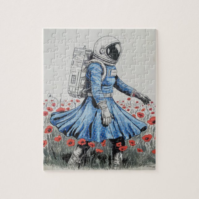 Puzzle un astronaute en robe bleue marchant dans des coqu (Vertical)