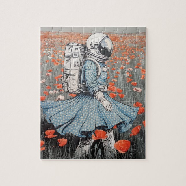 Puzzle un astronaute en robe bleue se promenant dans des  (Vertical)