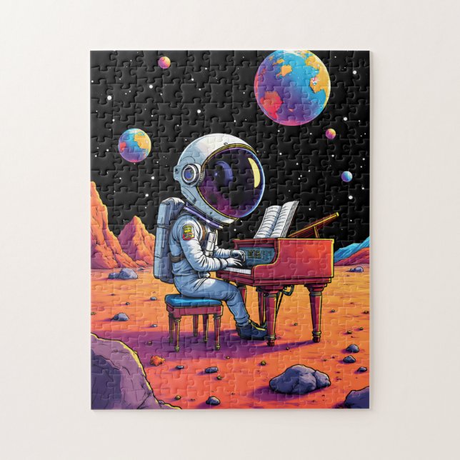 Puzzle Un astronaute joue à Piano Moon Cartoon Space (Vertical)