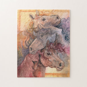Puzzle Un avec les Chevaux d'Aquarelle du troupeau