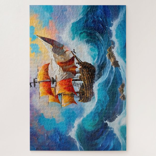 Puzzle Un bateau pirate dans une vague d'eau (Vertical)