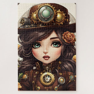 Puzzle Un beau portrait steampunk fleuri
