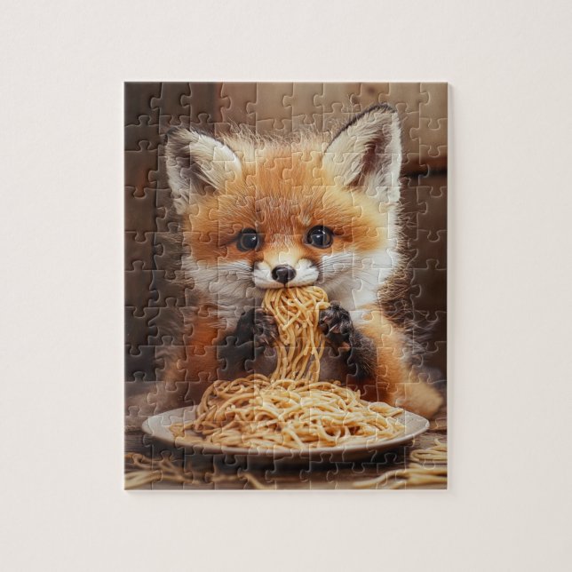Puzzle Un bébé renard roux adorable mangeant des spaghett (Vertical)