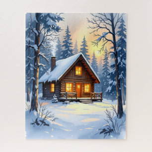 Puzzle Un Cabine d'hiver douillet dans la forêt de neige
