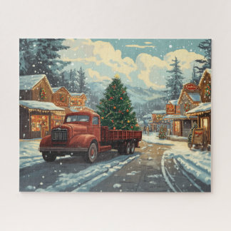 Puzzle Un camion rouge dans un marché de Noël