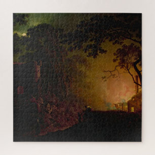 Puzzle Un chalet en feu la nuit Joseph Wright de Derby
