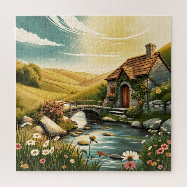 Puzzle Un charmant cottage en pierre (Vertical)