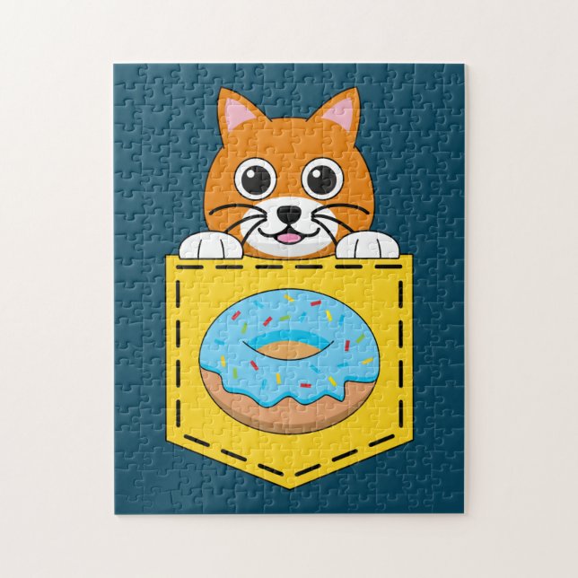 Puzzle Un chat qui regarde et un donut bleu (Vertical)