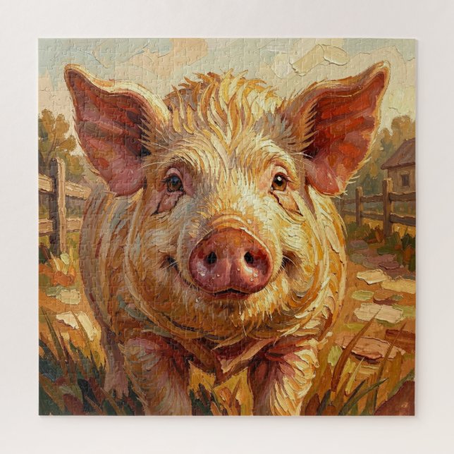 Puzzle Un cochon mignon dans une ferme boueuse (Vertical)