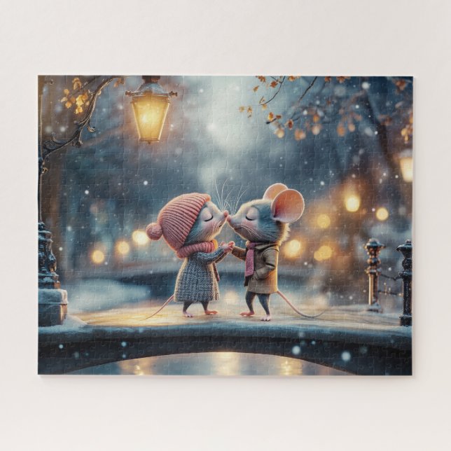 Puzzle Un couple adorable de souris amoureuses (Horizontal)