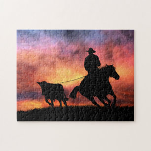 Puzzle Un Cowboy À La Tête Sur Un Cheval