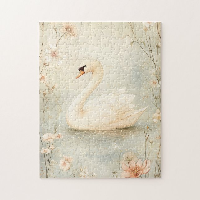 Puzzle Un cygne géant avec des fleurs Illustration (Vertical)