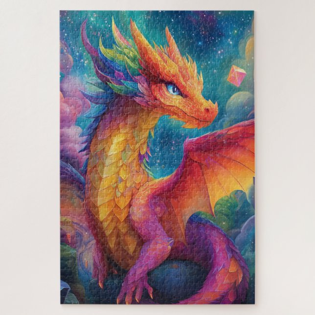 Puzzle Un dragon brillant de couleur néon (Vertical)