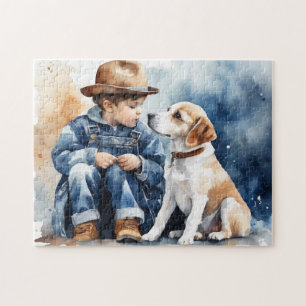 Puzzle Un garçon et son chien