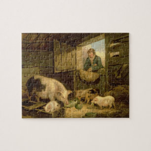 Puzzle Un garçon regardant dans une étable de porc, 179