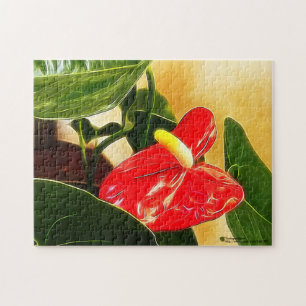 Puzzle Un Gras Rouge Anthurium Flower - photo de fond